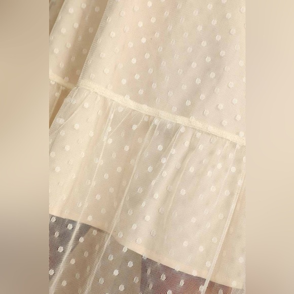 Lulus Romantic Spot Cream Polka Dot Mesh Tiered Midi Dress - Picture 5 of 11